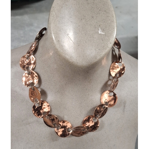 42 - Trio set of vintage copper jewellery consisting of a large necklace, bangle and ring