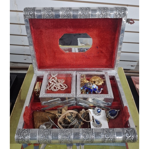 48 - Jewellery box in the form of a white metal book with costume jewellery contents