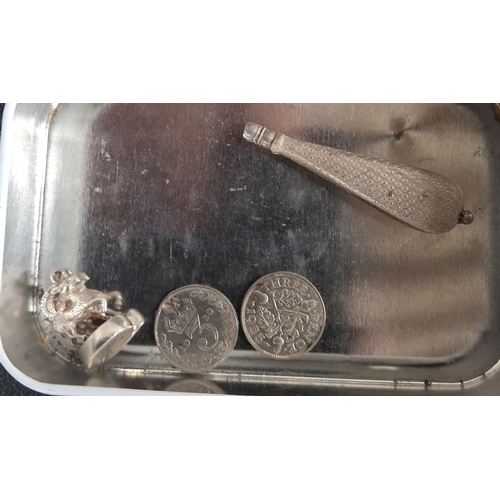 53 - Silver charm of an Ibex, 2 silver 3d coins etc (4)