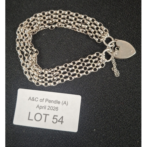 54 - Silver mess bracelet with silver heart locket, 

17.5 grams
