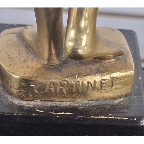 57 - Gilt metal statue of a classical naked lady on wood plinth, signed CARTINET
