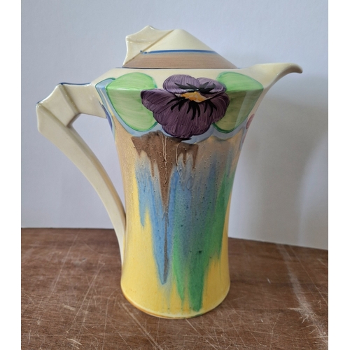 4 - Clarice Cliff for Wilkinson's Bizarre, Delecia Pansies Coffee service comprising a tea/hot water pot... 