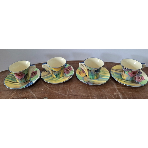 4 - Clarice Cliff for Wilkinson's Bizarre, Delecia Pansies Coffee service comprising a tea/hot water pot... 