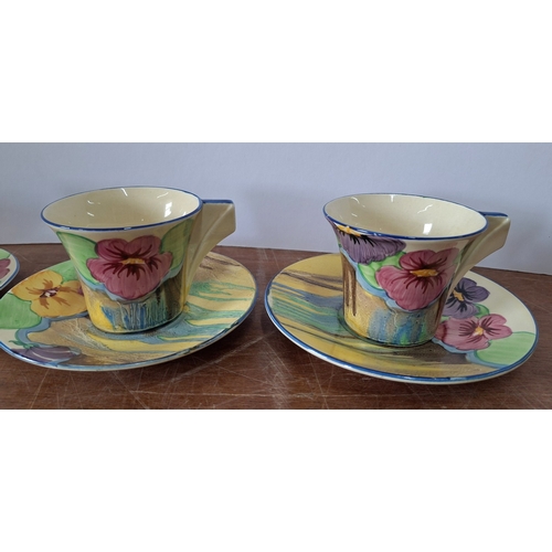 4 - Clarice Cliff for Wilkinson's Bizarre, Delecia Pansies Coffee service comprising a tea/hot water pot... 