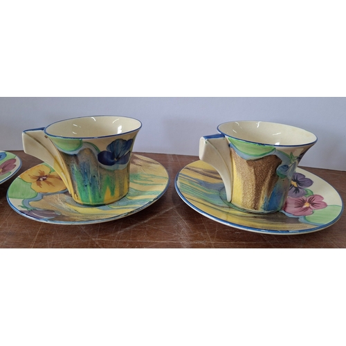 4 - Clarice Cliff for Wilkinson's Bizarre, Delecia Pansies Coffee service comprising a tea/hot water pot... 