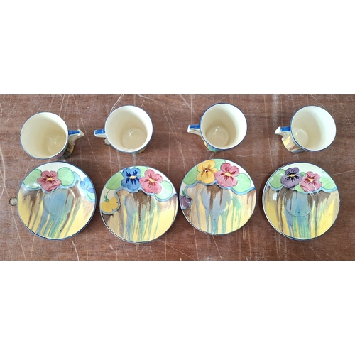 4 - Clarice Cliff for Wilkinson's Bizarre, Delecia Pansies Coffee service comprising a tea/hot water pot... 