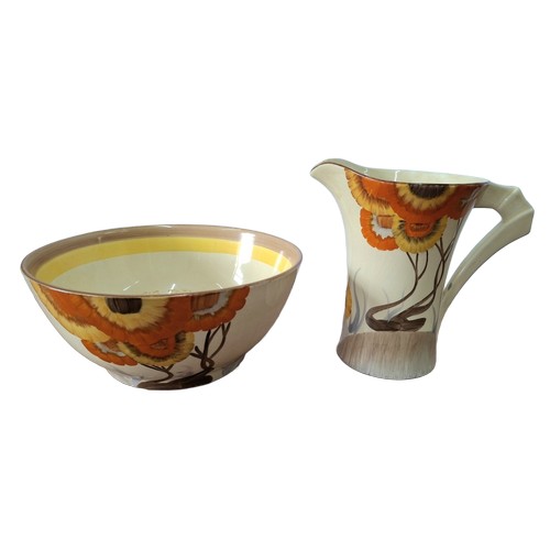 9 - A Clarice Cliff Bizarre Rodanthe pattern fruit bowl, hand painted with trailing flowers, 22cm diamet... 