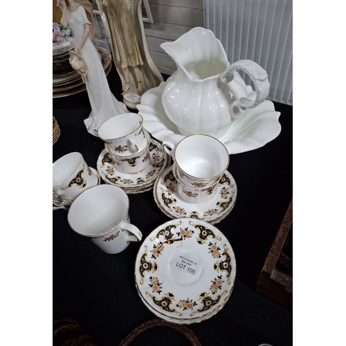 105 - Royal Stafford bone China part tea service and a water jug and bowl