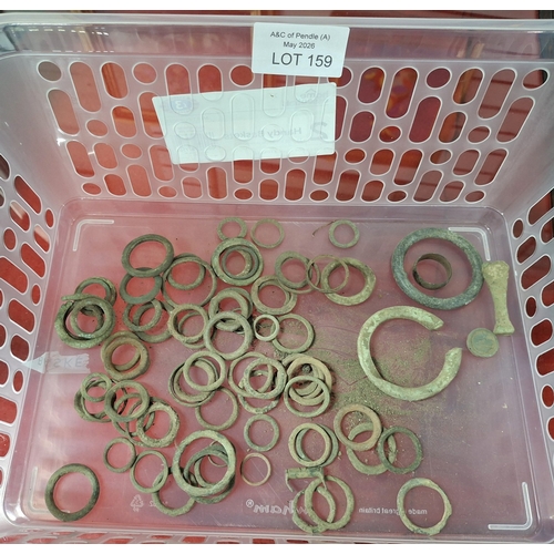 159 - Quantity of medieval to Victorian copper horse bridle rings and a few other metal detecting items (Q... 
