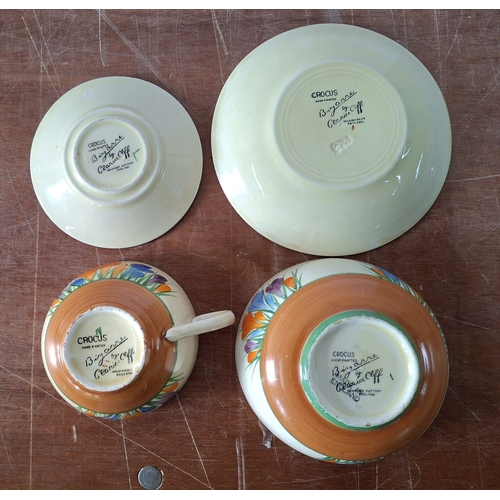 443 - A Clarice Cliff, Newport Pottery, Crocus pattern dessert bowl and associated plate from Wilkinson's,... 