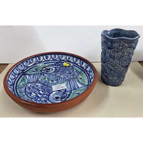 457 - Blue Portuguese bowl C.1991 together with a Portuguese blue floral vase (2)