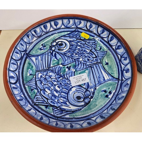 457 - Blue Portuguese bowl C.1991 together with a Portuguese blue floral vase (2)