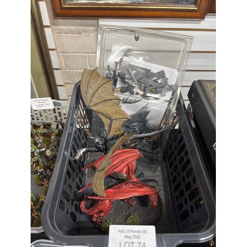 74 - Lord of the Rings Dragon & Wyvern figures on bases together with an unbuilt model, all made & hand-p... 