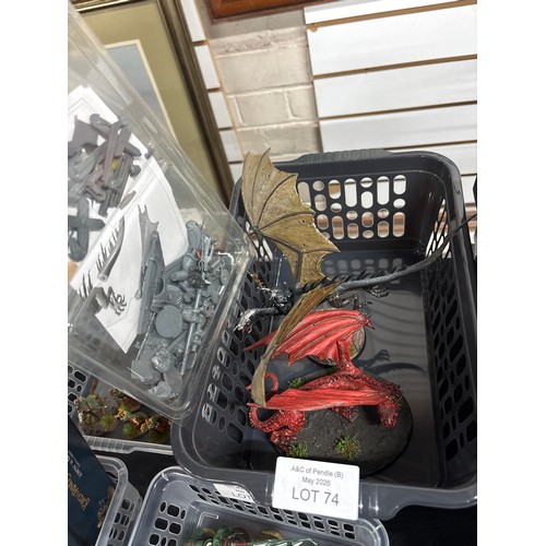 74 - Lord of the Rings Dragon & Wyvern figures on bases together with an unbuilt model, all made & hand-p... 