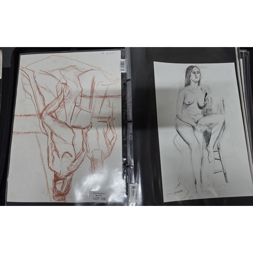 108 - Folio of nude artworks - includes watercolours, pastel, sketches etc.