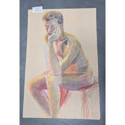 111 - Unsigned crayon sketch of a seated nude gentleman, 47 x 31cm