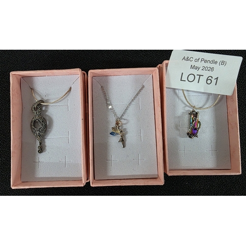 61 - Three 925 Silver chains with Silver pendants (3)