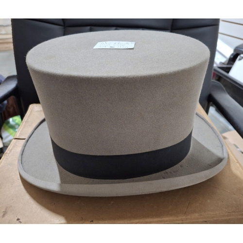 112A - Vintage grey top hat by Dunn & Co with original cardboard box