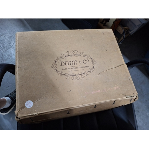 112A - Vintage grey top hat by Dunn & Co with original cardboard box