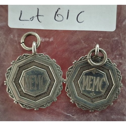 61C - Pair of hallmarked silver fobs, 11 grams (2)