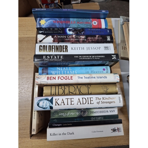 24 - Box of approx 15 signed, first edition books, mainly hardback to include Ben Fogle, Keith Jessop, Ka... 
