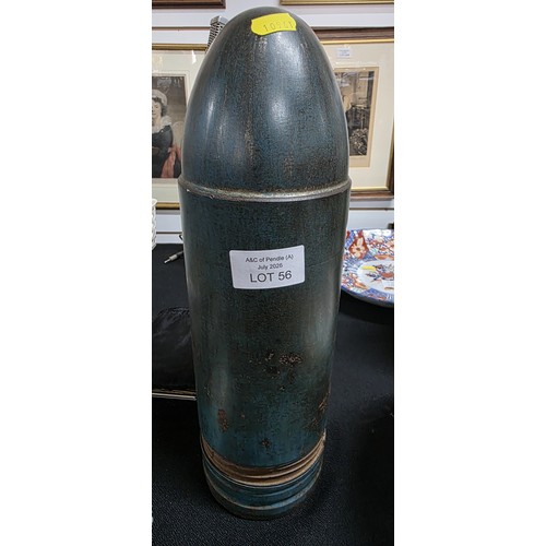 56 - Large heavy 120mm military Battery round, no insides are present, 40cm tall