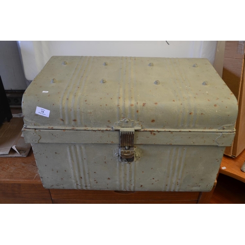 14 - Green Painted Metal Trunk (w2ft h14