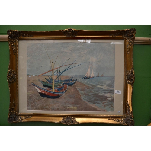 91 - Van Gogh lithograph of Fishing Boats on the Beach. 
56cm x 45cm