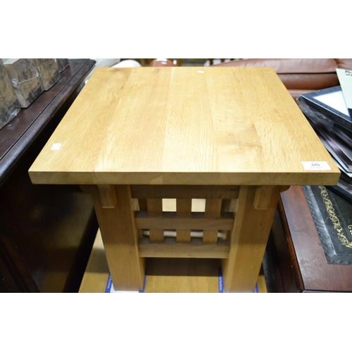 724 - Square Oak Coffee Table. W45cm D45cm H55cm.