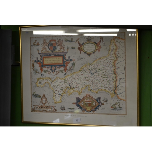 102 - Quality Print of Saxton's Map of Cornwall 1576 (58cm x 37xm)