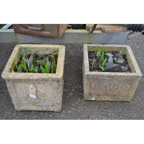 16 - 2 Square Concrete Planters. Squirrel & Oak Relief to Sides