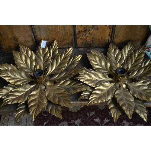 231 - 2 Unusual Gilt Leaf Ceiling Lights