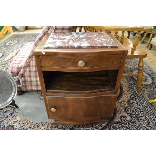 304 - Marble topped oak side cupboard with drawer w50cm x d39cm x h62cm