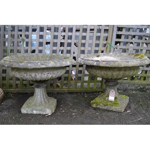 43 - Pair of Concrete Urns on Fluted Bases (1 base AF)