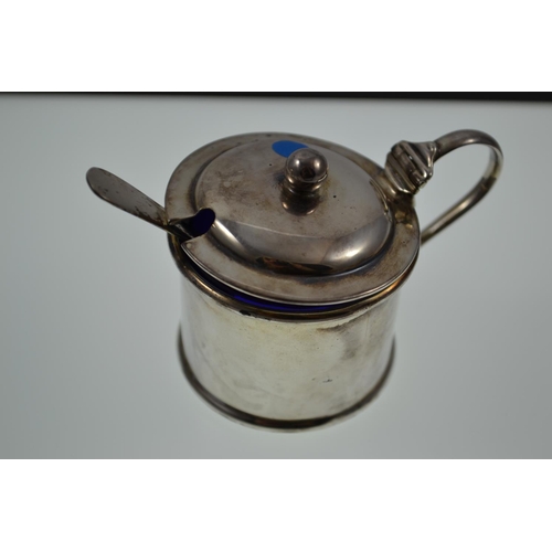 493 - Silver Mustard Pot, by George Unite. HM Birmingham 1922, with 800 Grade Silver Spoon.