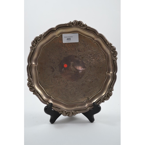 495 - Small HM Silver Salver/Card Tray, Marked with Crest. HM London 1825. (D22cm) (412g)