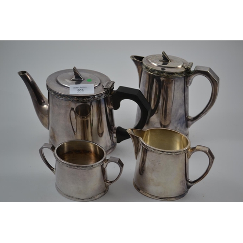 503 - Silver Plated Art Deco 4 Piece Coffee/Tea Set, Embassy Pattern. By Gladwin Ltd Sheffield.