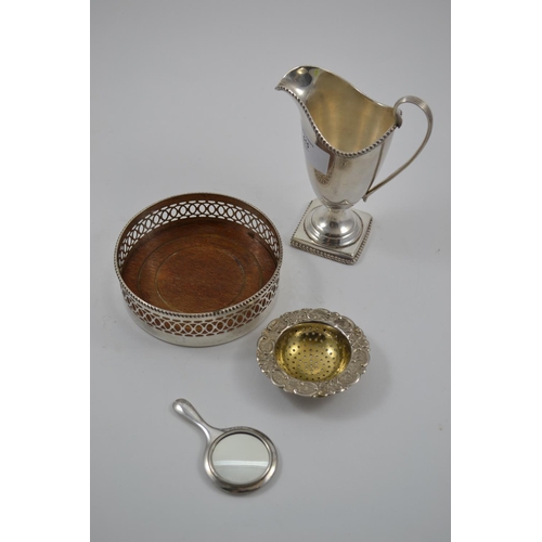 515 - 4 Pieces of Silver Plated Ware, inc. Helmet Creamer & Eyebrow Mirror