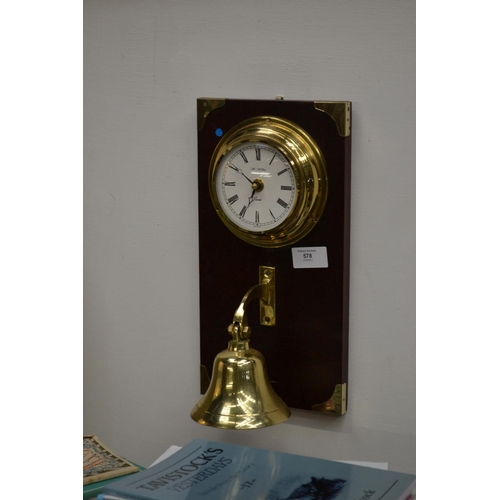 578 - Decorative brass clock with bell & no donger