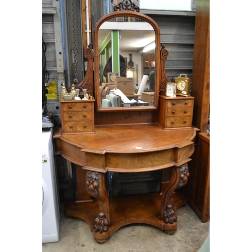 633 - Hardwood Veneered Demilune Dressing Table with Ball & Claw Feet (h183cm w110cm d60cm)