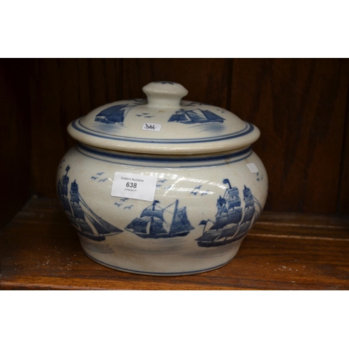 638 - Chinese C20 Lidded Blue & White Dish