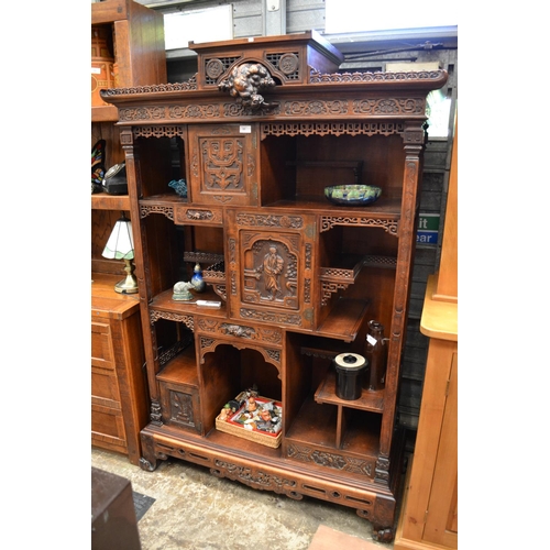 645 - Chinese Hardwood Etagere. Asymmetric Shelves & 3 Drawers (all with keys) (h172cm w102cm d40cm)