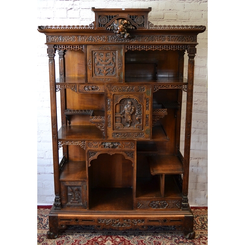 645 - Chinese Hardwood Etagere. Asymmetric Shelves & 3 Drawers (all with keys) (h172cm w102cm d40cm)