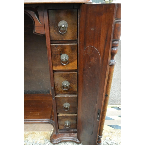 160 - Leather Topped Walnut & Mahogany Kneehole Writing Desk, 2 Compartments Revealing 5 Small Drawers & S... 