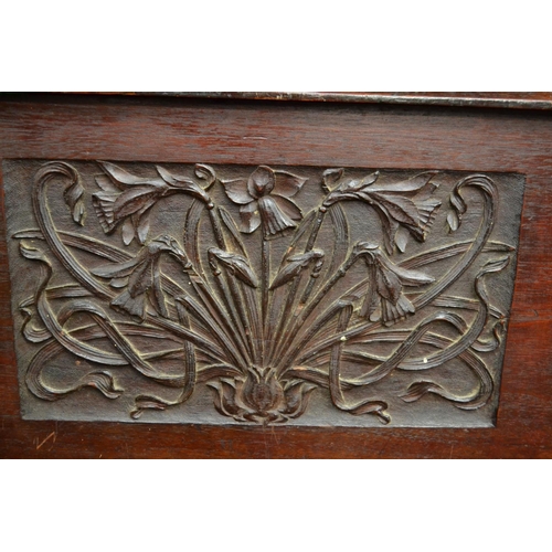 195 - Arts & Crafts Mahogany Coffer with Lily of the Valley Relief Panels