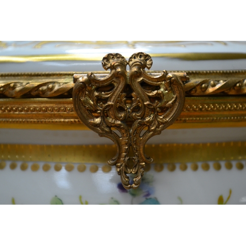 450 - Large Antique Gilt Metal Mounted Finely Hand Painted (exterior & interior) Porcelain Casket in the S... 