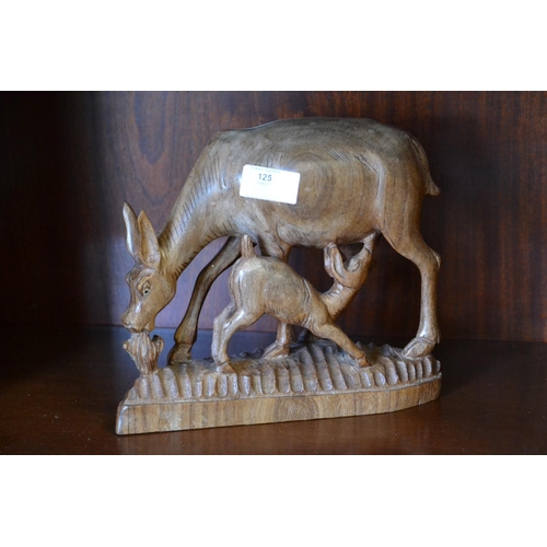 138 - Wooden Nursing Deer Figure