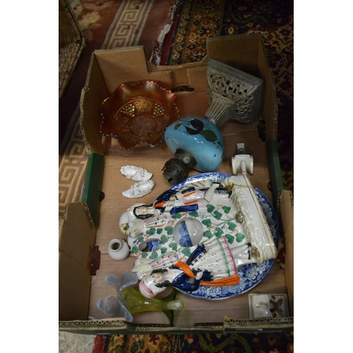 272 - Box inc. oil lamp , china slippers etc.