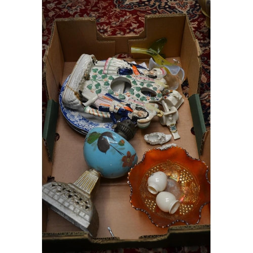 272 - Box inc. oil lamp , china slippers etc.