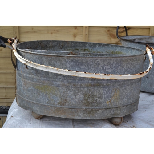 10 - Galvanised oval pail on castors